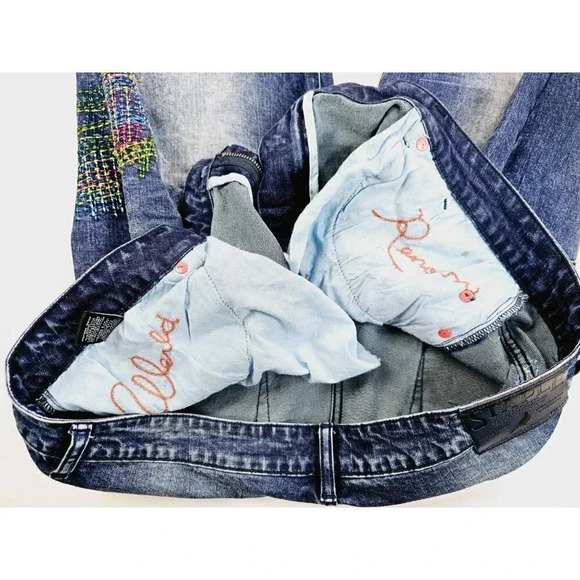 Staple Pigeon Size 40X32 Men's Factory Stich Distressed Blue Denim Logo Jeans - Picture 13 of 13